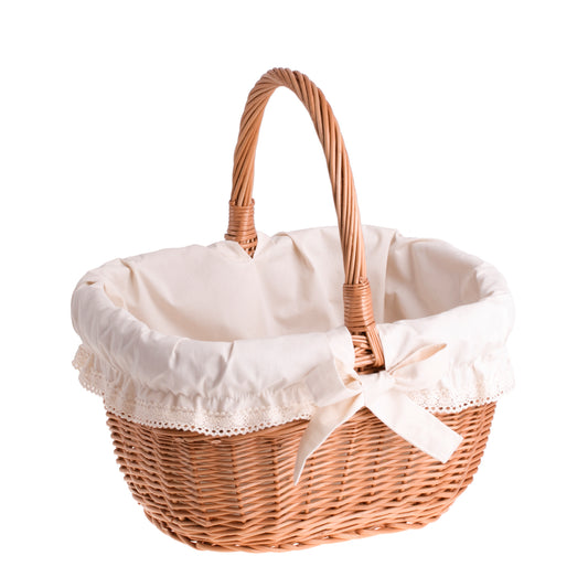 Zoneria wiklinowy kosz prezentowy z kremowym obszyciem, z rączką TheWickerStories