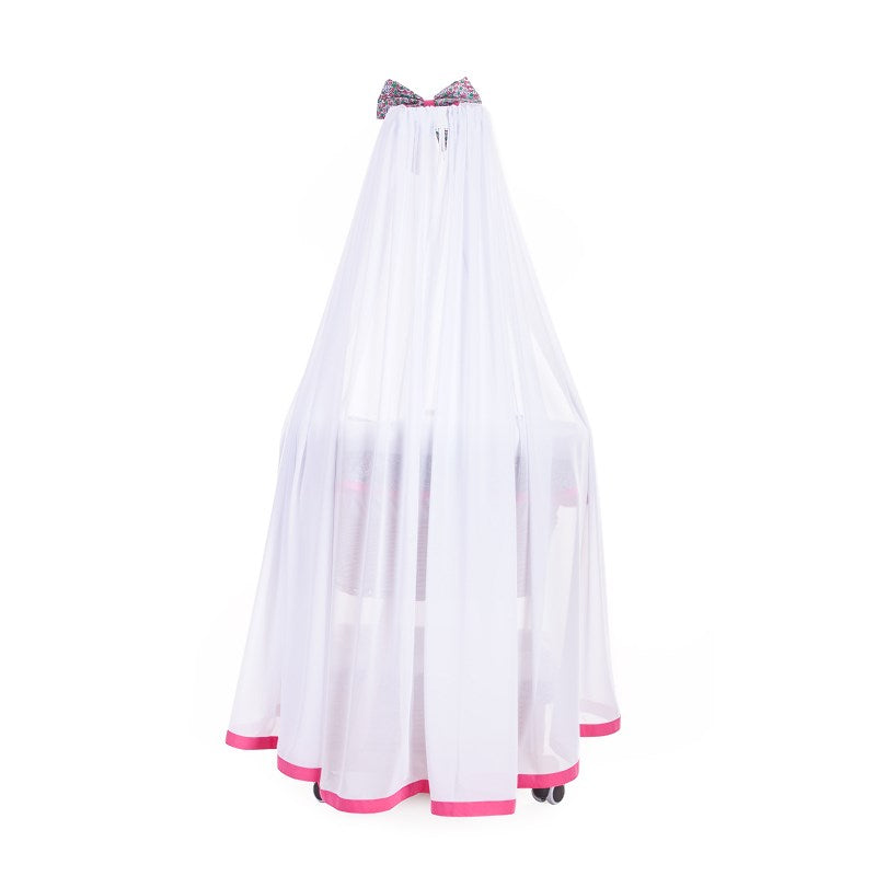 Papilio wiklinowy wózek niemowlęcy z różowym obszyciem, baldachimem, poduszką i kołderką TheWickerStories