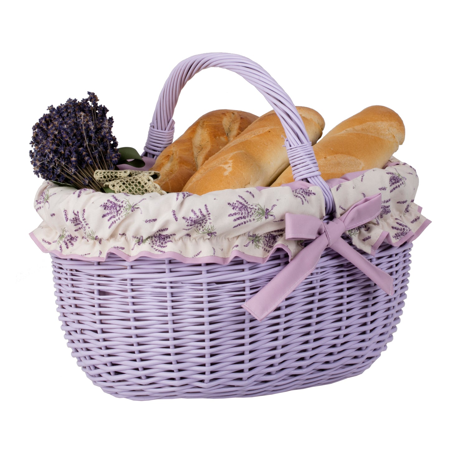 Werburga kosz na zakupy z rączką wiklinową i fioletowym obszyciem TheWickerStories