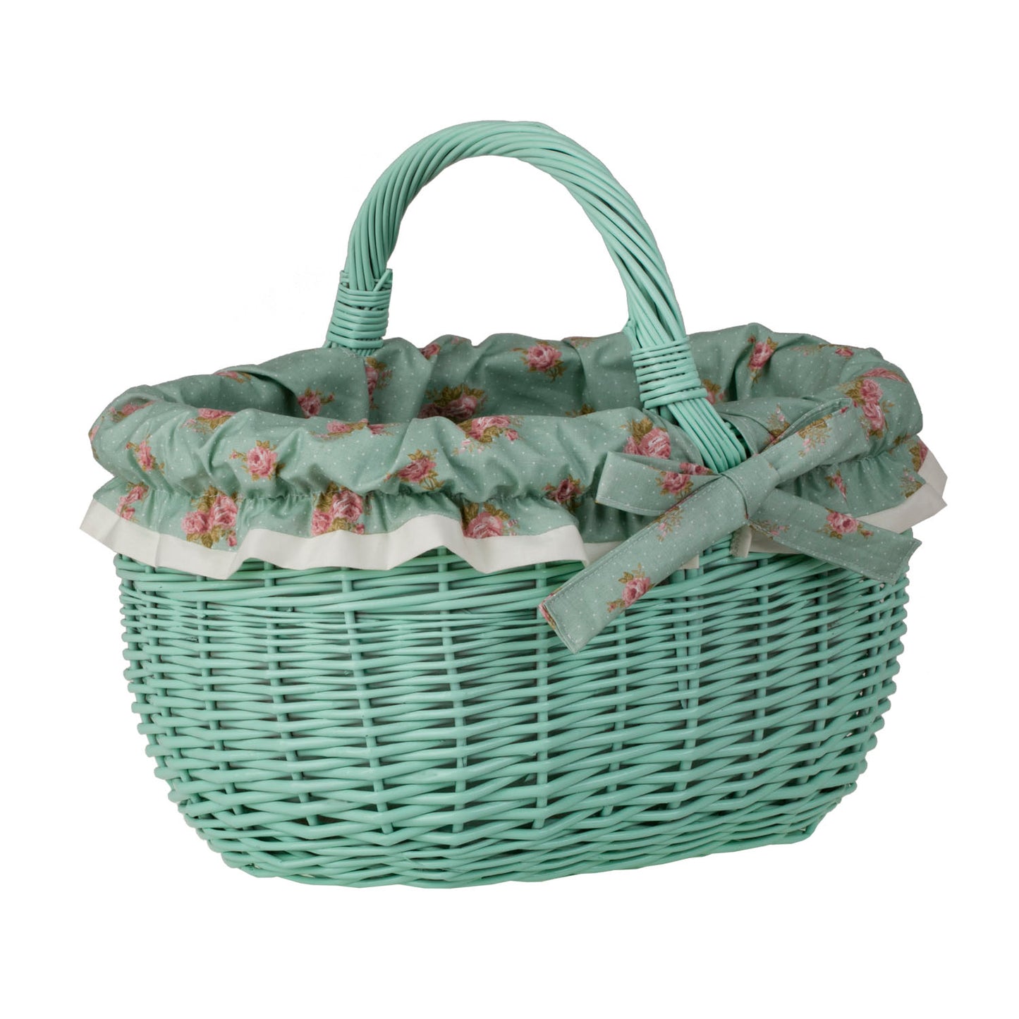 Werburga kosz na zakupy z rączką wiklinową i zielonym obszyciem TheWickerStories