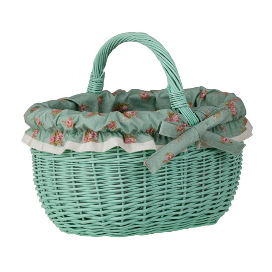 Werburga kosz na zakupy z rączką wiklinową i zielonym obszyciem TheWickerStories