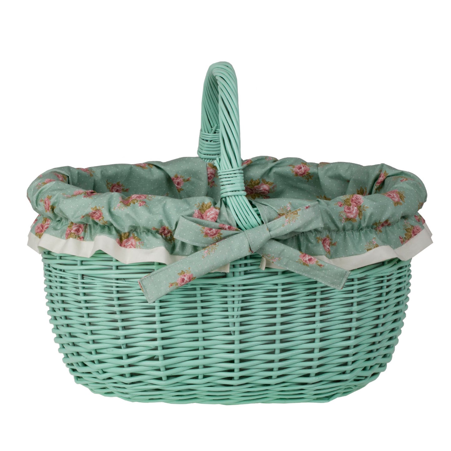 Werburga kosz na zakupy z rączką wiklinową i zielonym obszyciem TheWickerStories