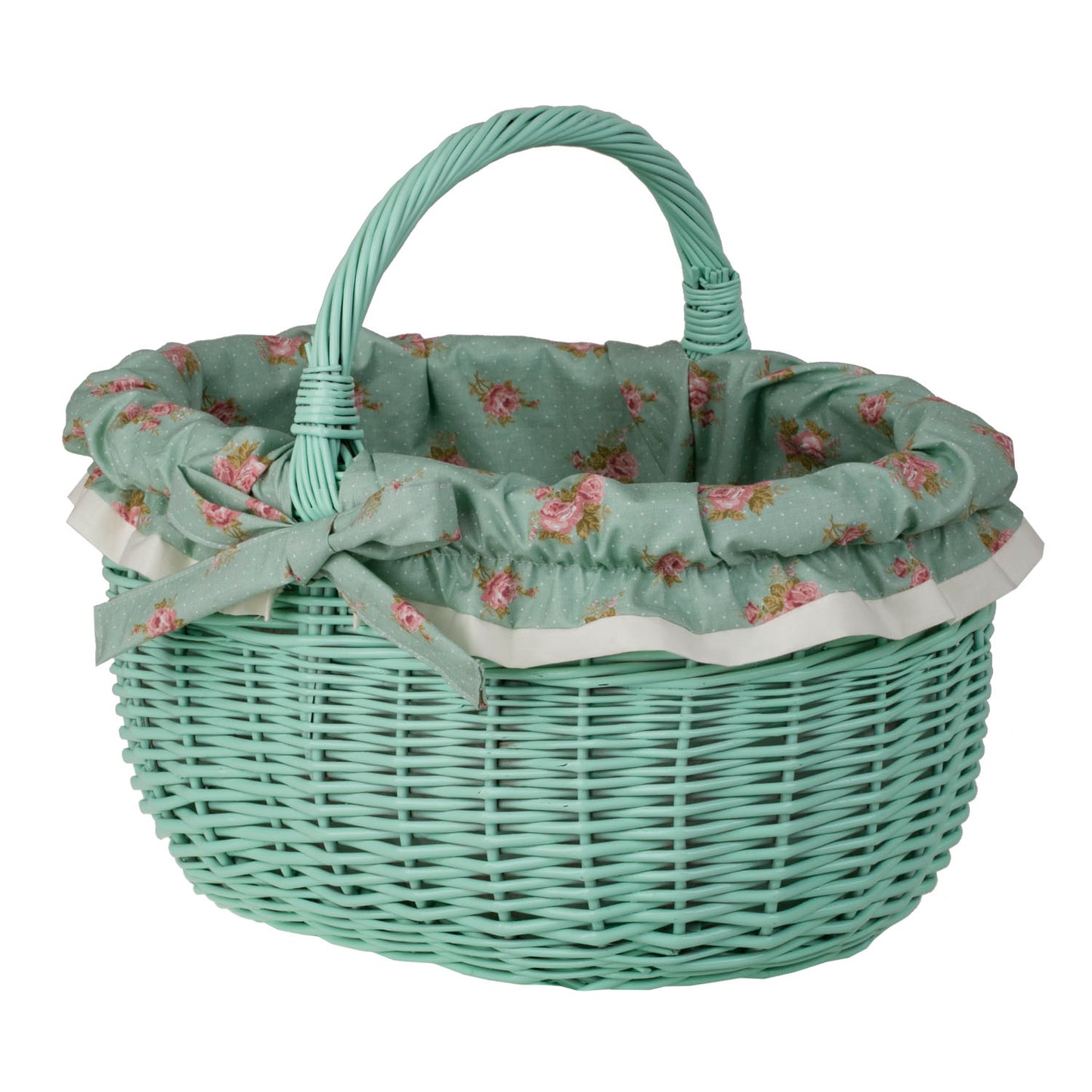 Werburga kosz na zakupy z rączką wiklinową i zielonym obszyciem TheWickerStories