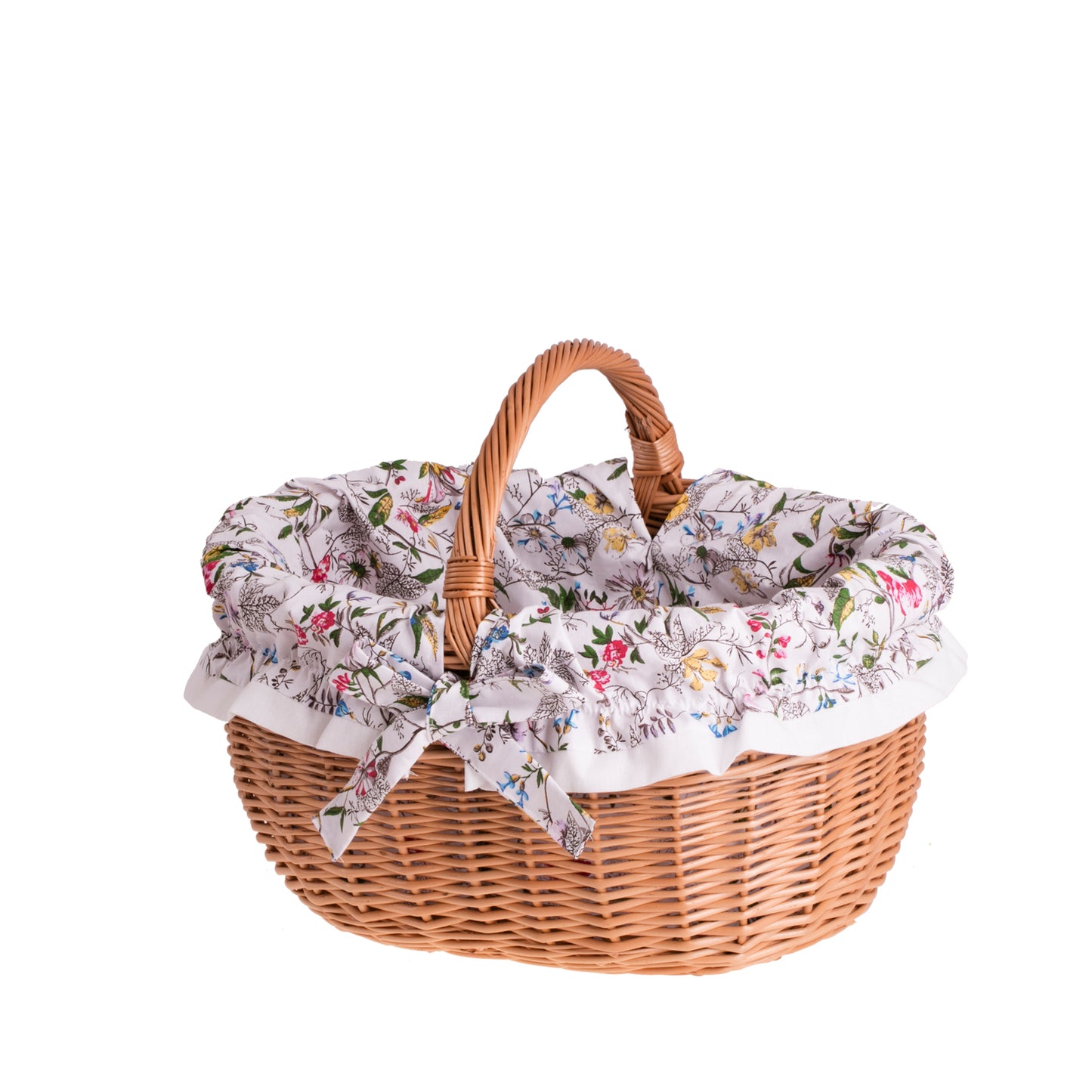 Werburga kosz na zakupy z rączką wiklinową i białym obszyciem TheWickerStories