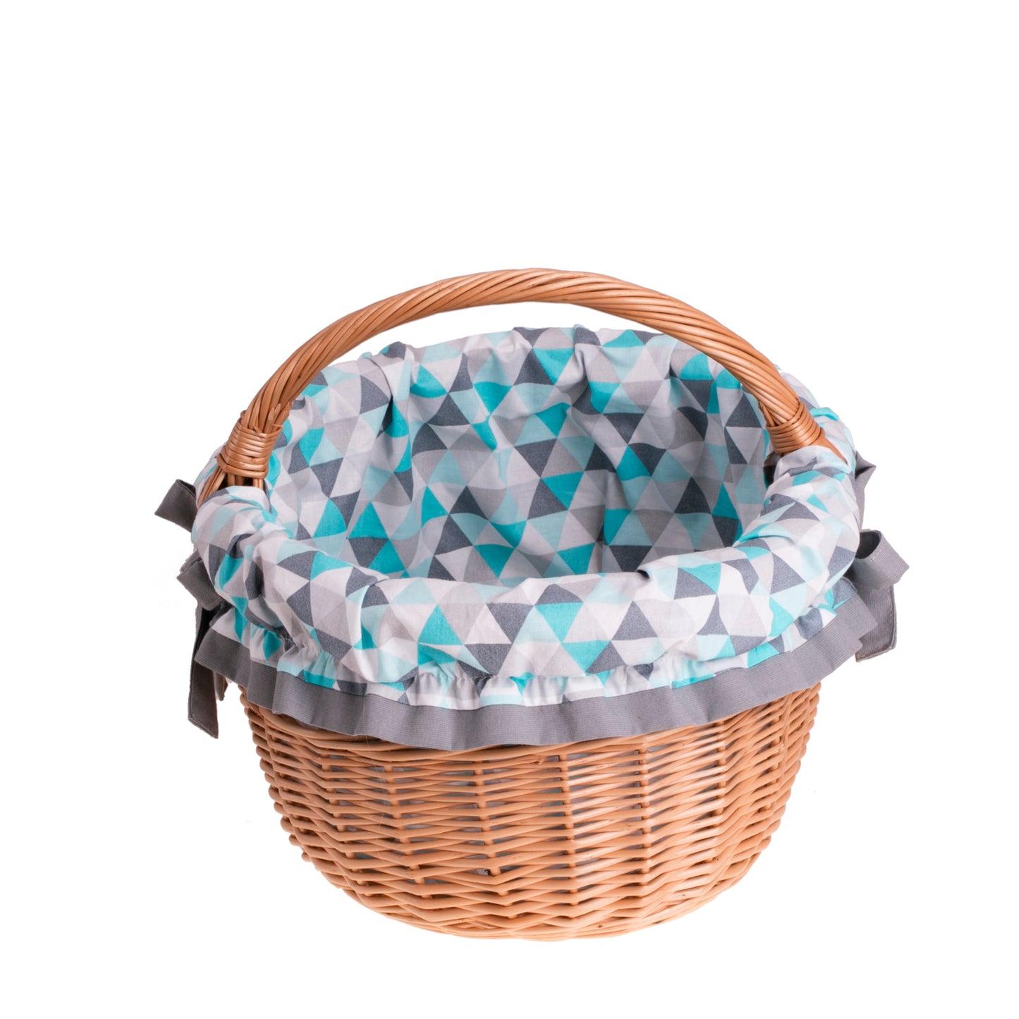 Werburga kosz na zakupy z rączką wiklinową i niebieskim obszyciem TheWickerStories