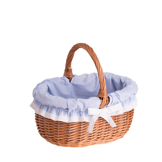 Werburga kosz na zakupy z rączką wiklinową i niebieskim obszyciem TheWickerStories