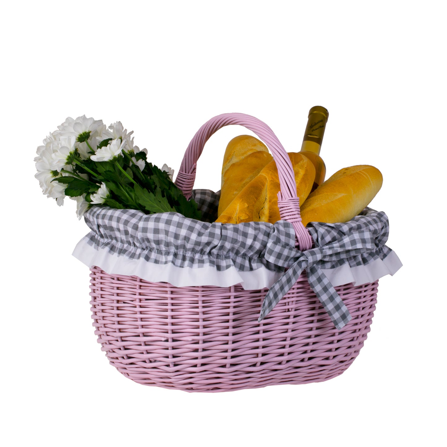 Werburga kosz na zakupy z rączką wiklinową i szarym obszyciem TheWickerStories