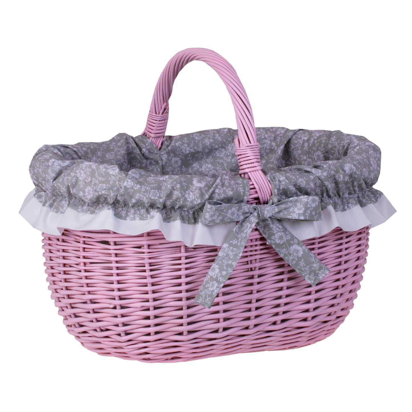 Werburga kosz na zakupy z rączką wiklinową i szarym obszyciem TheWickerStories