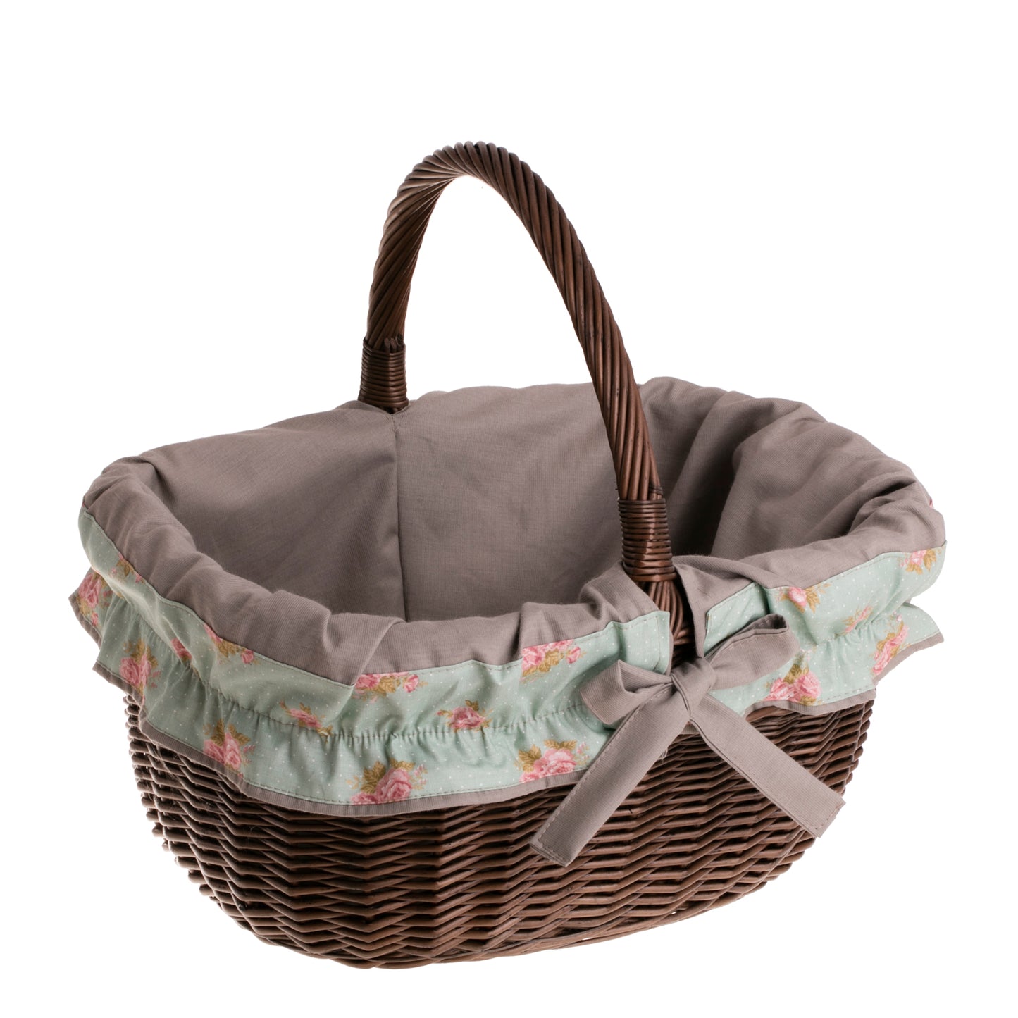 Werburga kosz na zakupy z rączką wiklinową i szarym obszyciem TheWickerStories