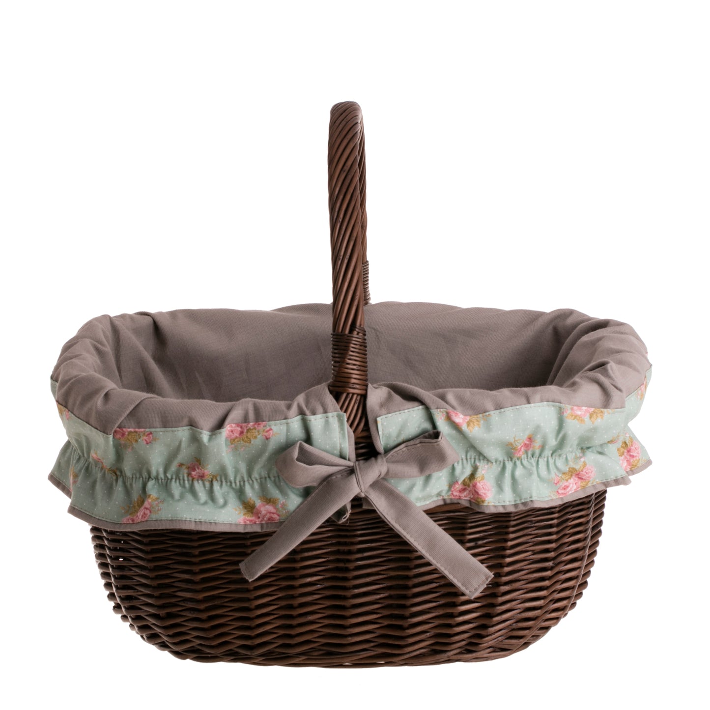 Werburga kosz na zakupy z rączką wiklinową i szarym obszyciem TheWickerStories