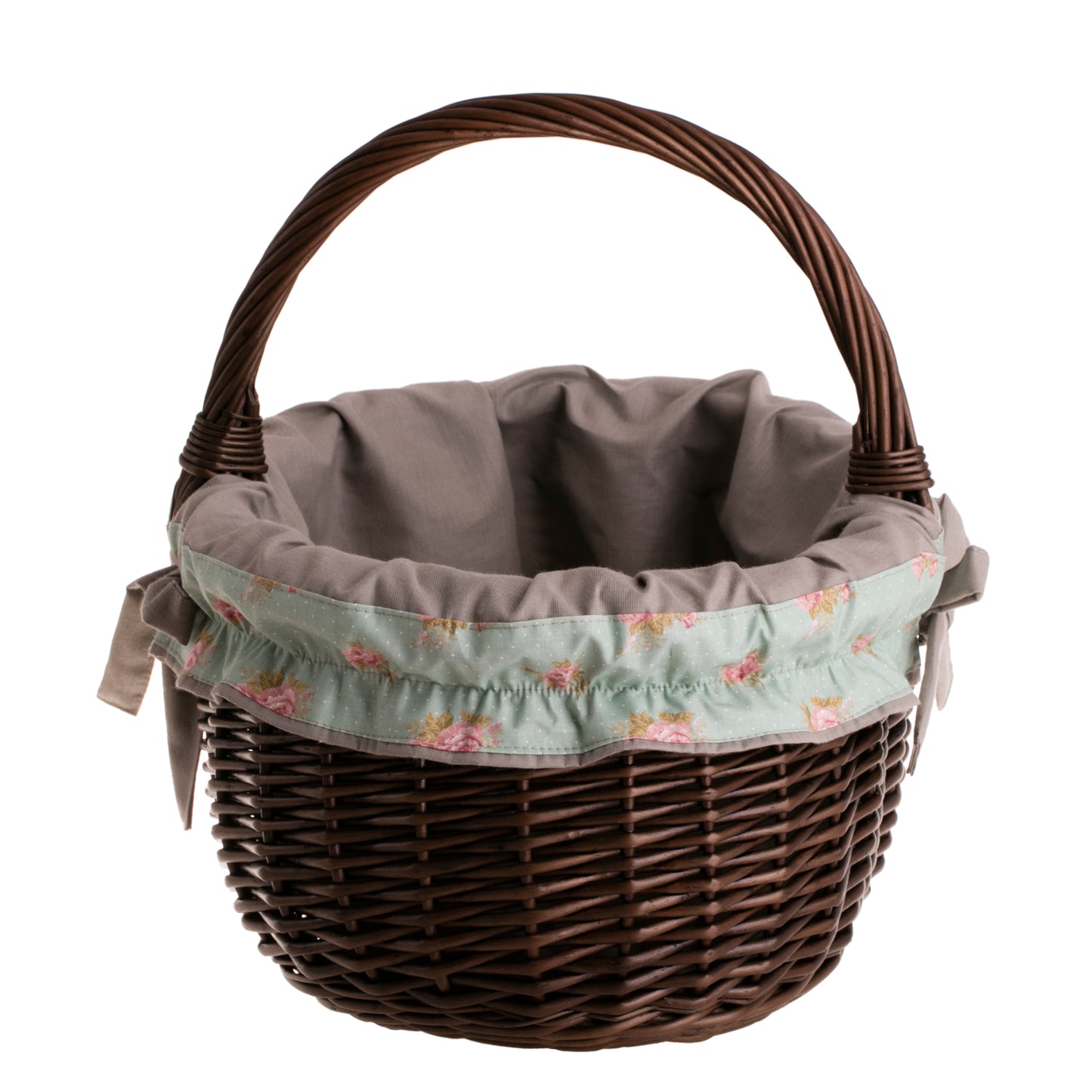 Werburga kosz na zakupy z rączką wiklinową i szarym obszyciem TheWickerStories