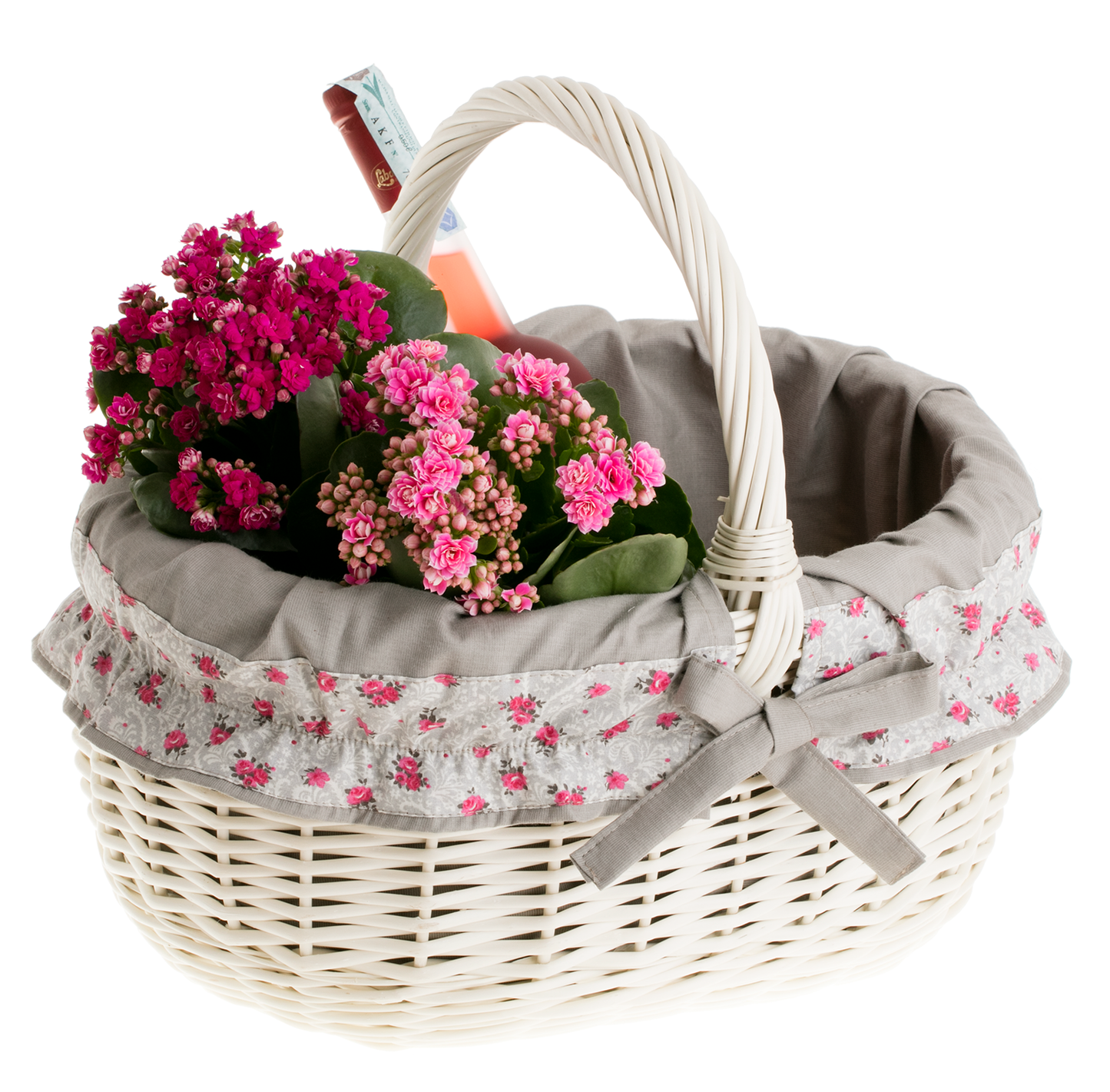 Werburga kosz na zakupy z rączką wiklinową i szarym obszyciem TheWickerStories