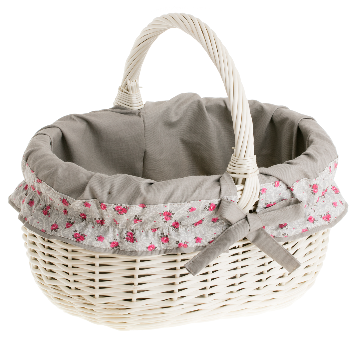 Werburga kosz na zakupy z rączką wiklinową i szarym obszyciem TheWickerStories
