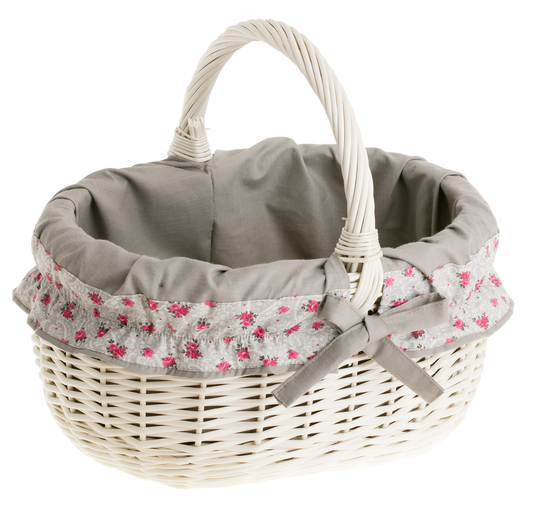 Werburga kosz na zakupy z rączką wiklinową i szarym obszyciem TheWickerStories
