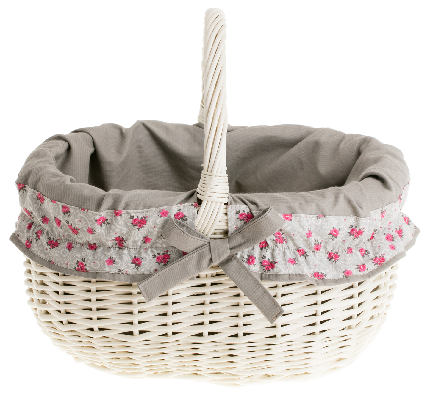 Werburga kosz na zakupy z rączką wiklinową i szarym obszyciem TheWickerStories