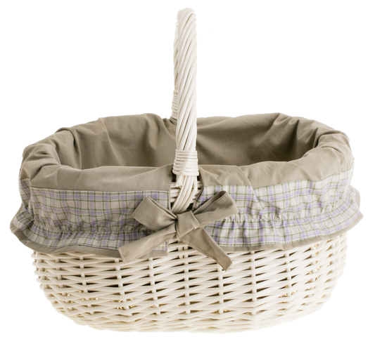 Werburga kosz na zakupy z rączką wiklinową i beżowym obszyciem TheWickerStories