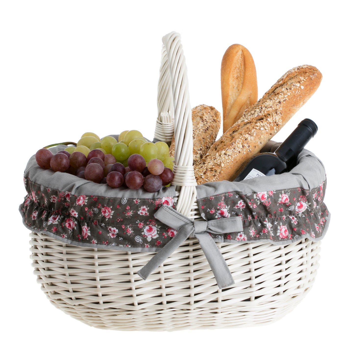 Werburga kosz na zakupy z rączką wiklinową i szarym obszyciem TheWickerStories