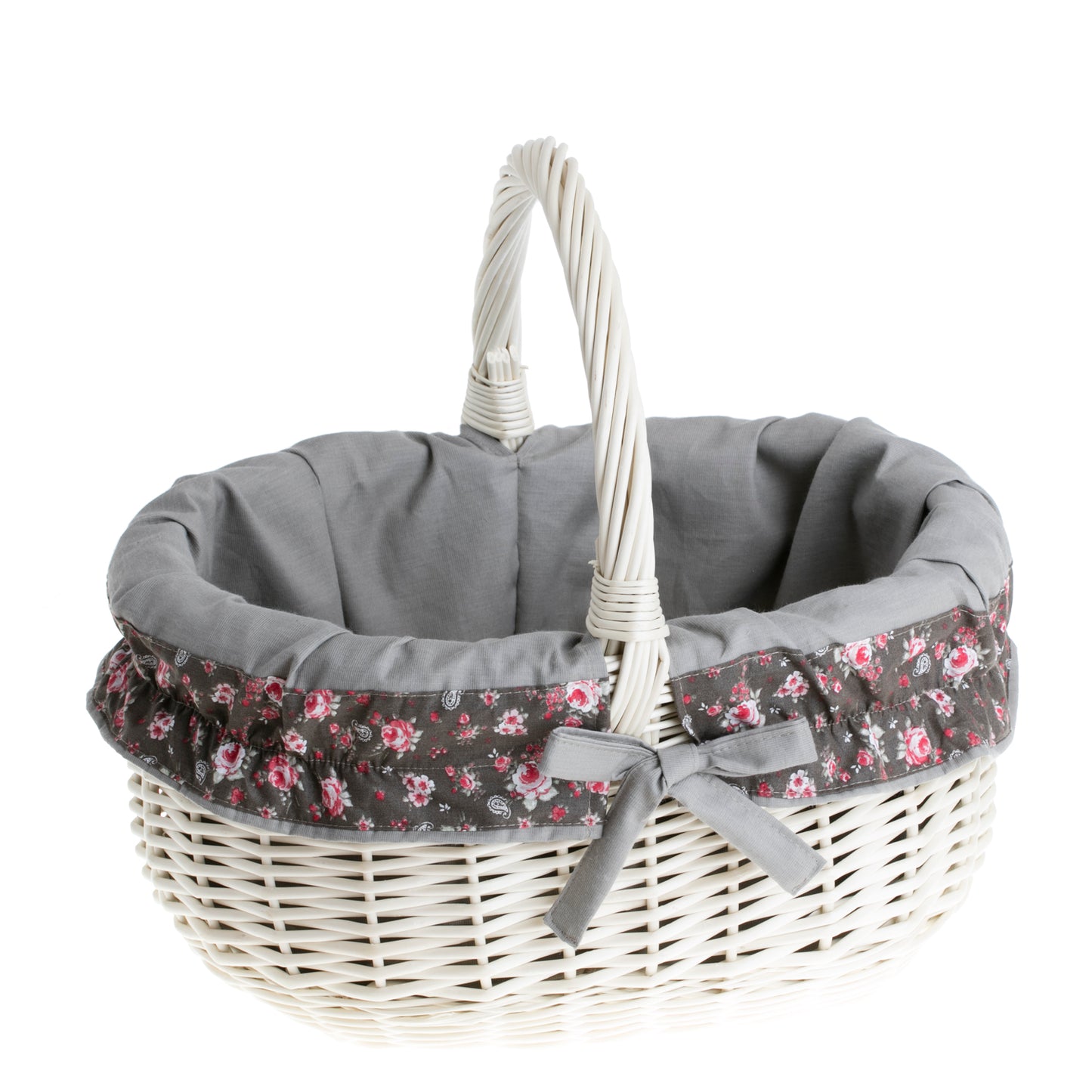 Werburga kosz na zakupy z rączką wiklinową i szarym obszyciem TheWickerStories