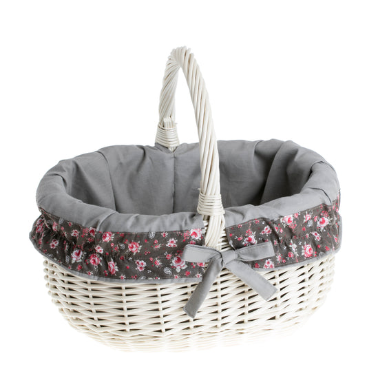 Werburga kosz na zakupy z rączką wiklinową i szarym obszyciem TheWickerStories