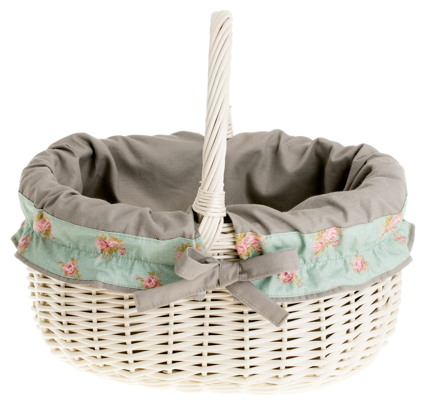 Werburga kosz na zakupy z rączką wiklinową i szarym obszyciem TheWickerStories