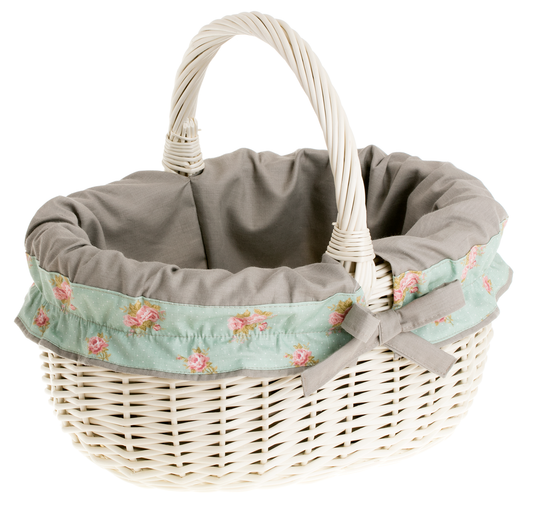 Werburga kosz na zakupy z rączką wiklinową i szarym obszyciem TheWickerStories