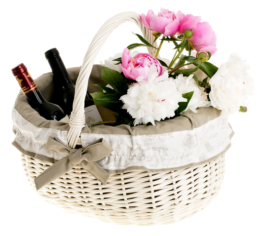 Werburga kosz na zakupy z rączką wiklinową i beżowym obszyciem TheWickerStories