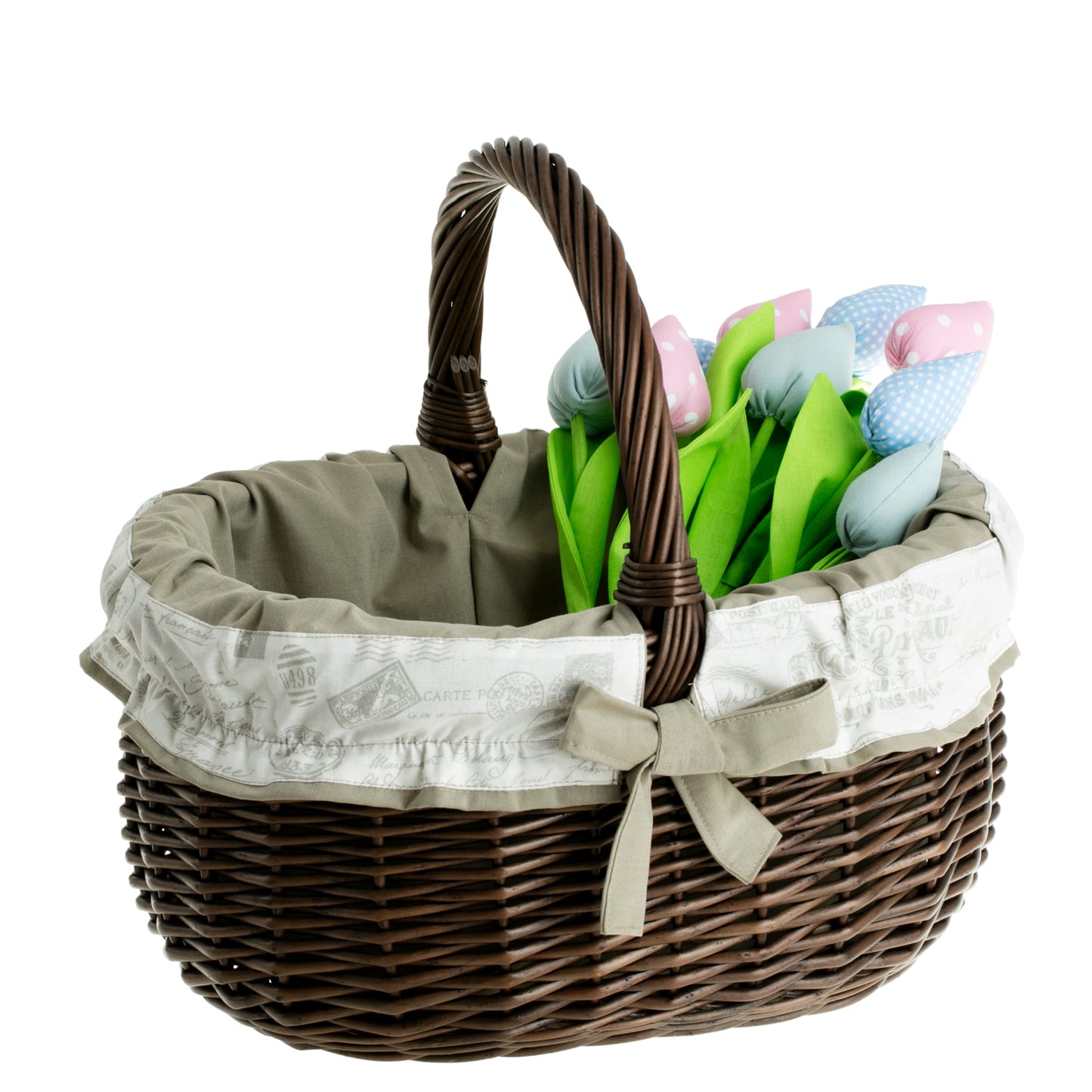 Werburga kosz na zakupy z rączką wiklinową i beżowym obszyciem TheWickerStories