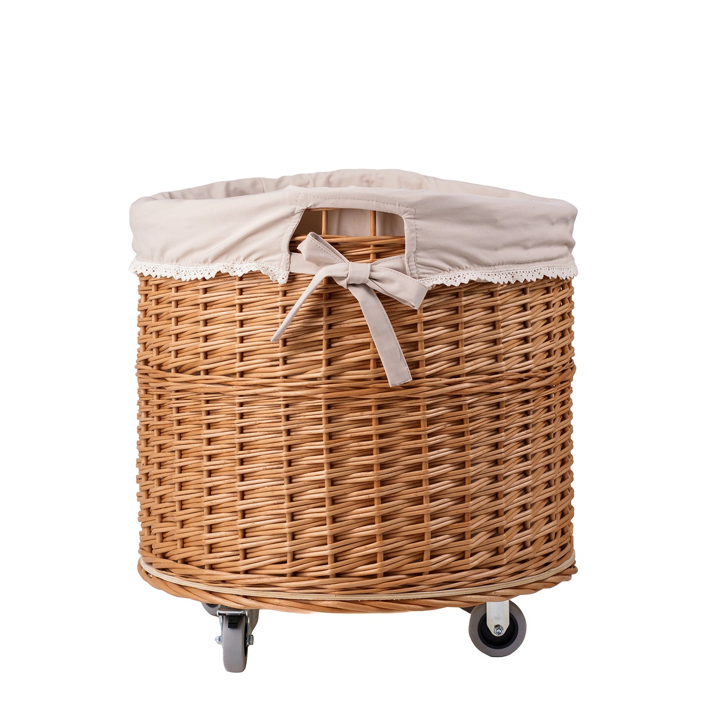 Caros wiklinowy kosz dekoracyjny z beżowym obszyciem TheWickerStories