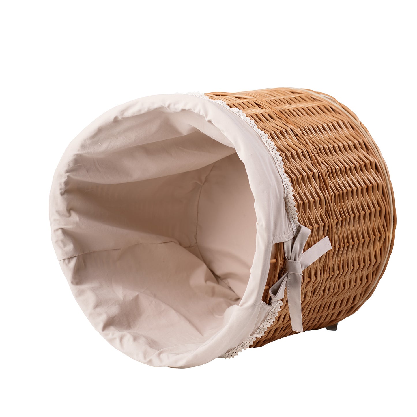 Caros wiklinowy kosz dekoracyjny z beżowym obszyciem TheWickerStories