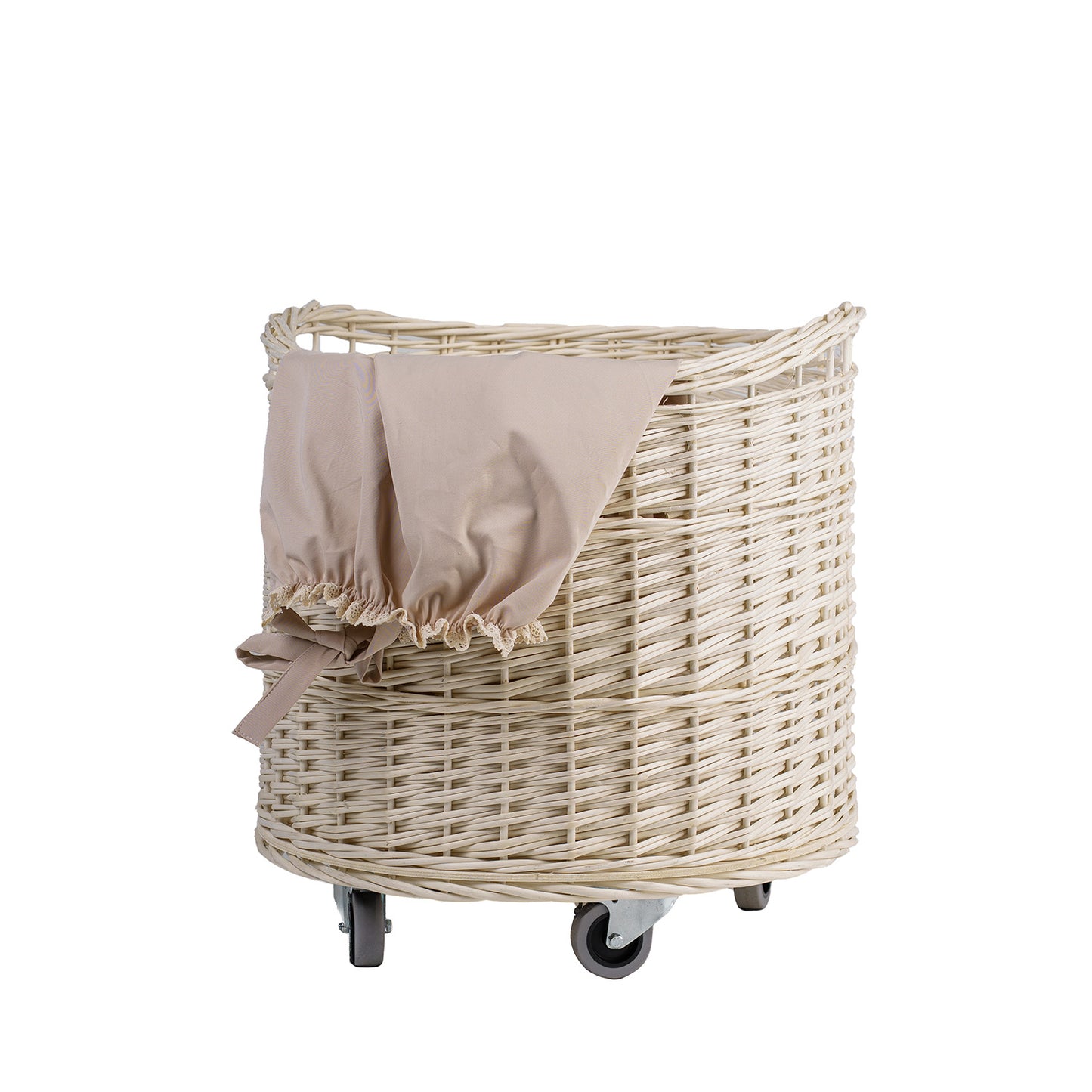 Caros wiklinowy kosz do przechowywania z beżowym obszyciem TheWickerStories