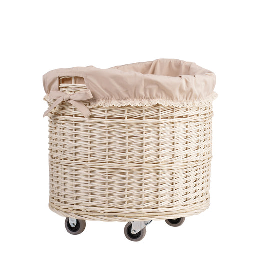 Caros wiklinowy kosz do przechowywania z beżowym obszyciem TheWickerStories