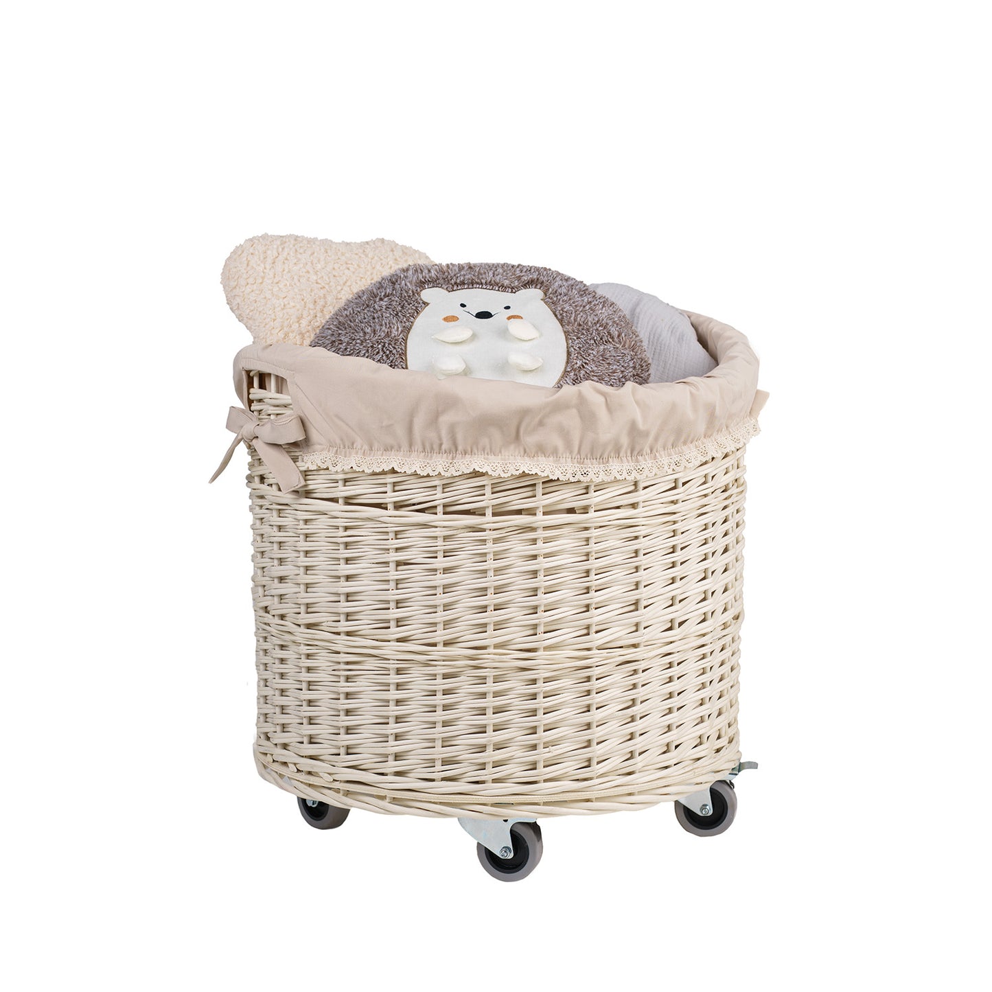 Caros wiklinowy kosz do przechowywania z beżowym obszyciem TheWickerStories