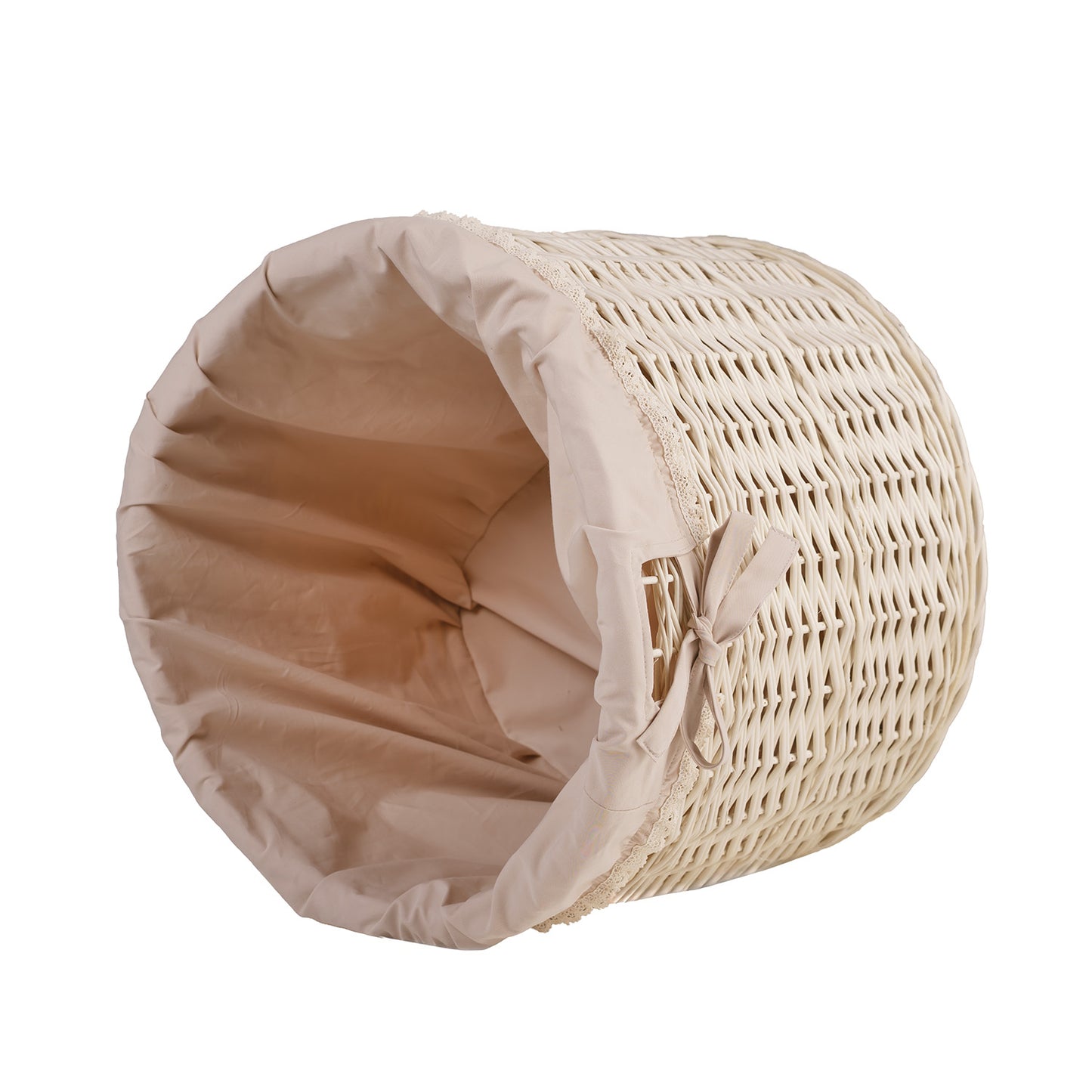 Caros wiklinowy kosz do przechowywania z beżowym obszyciem TheWickerStories