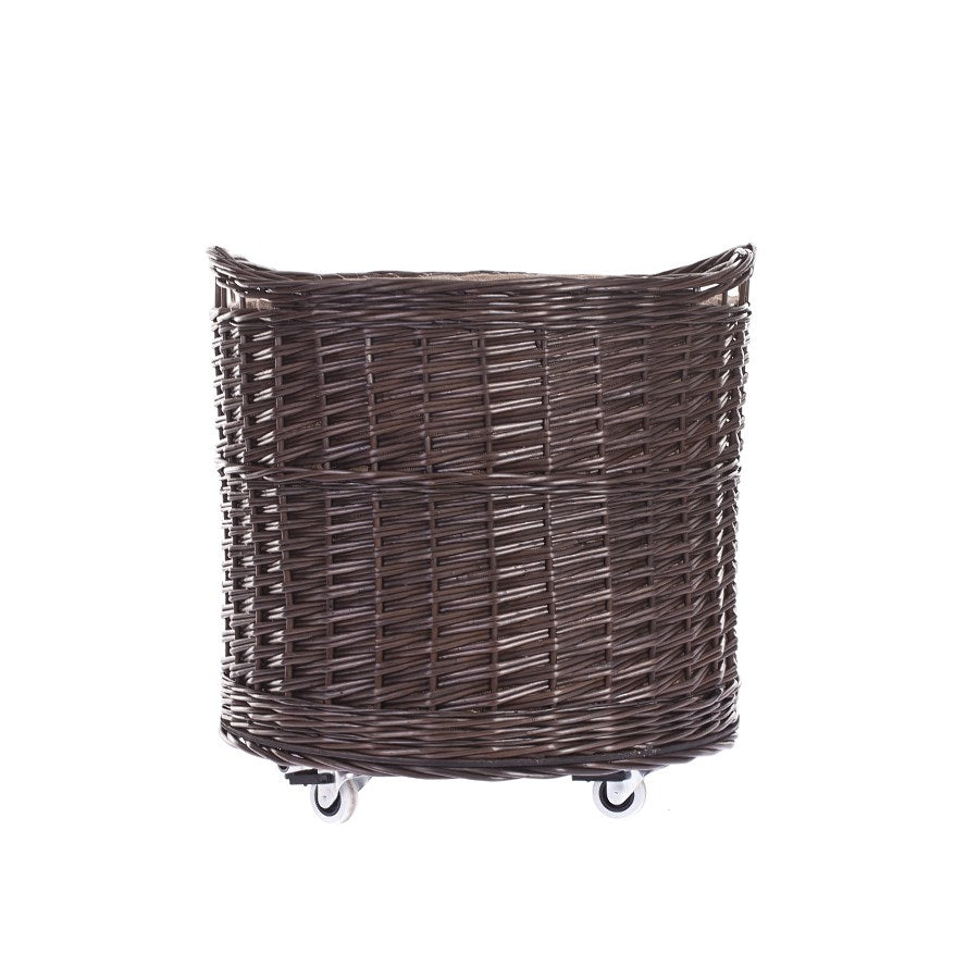 Caros wiklinowy koszyk pojemnik z beżowym obszyciem i kółkami TheWickerStories