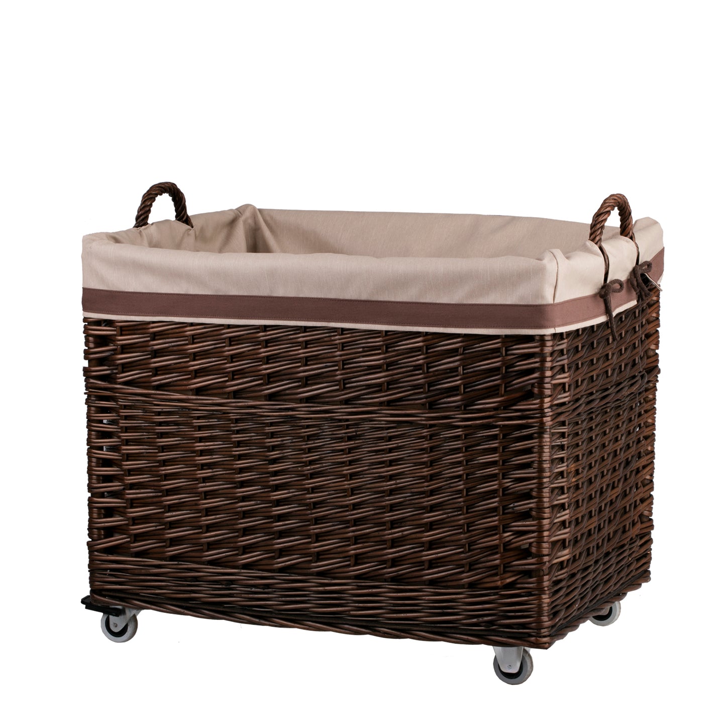 Salux wiklinowy kosz ekspozycyjny do sklepu z brązowym obszyciem TheWickerStories