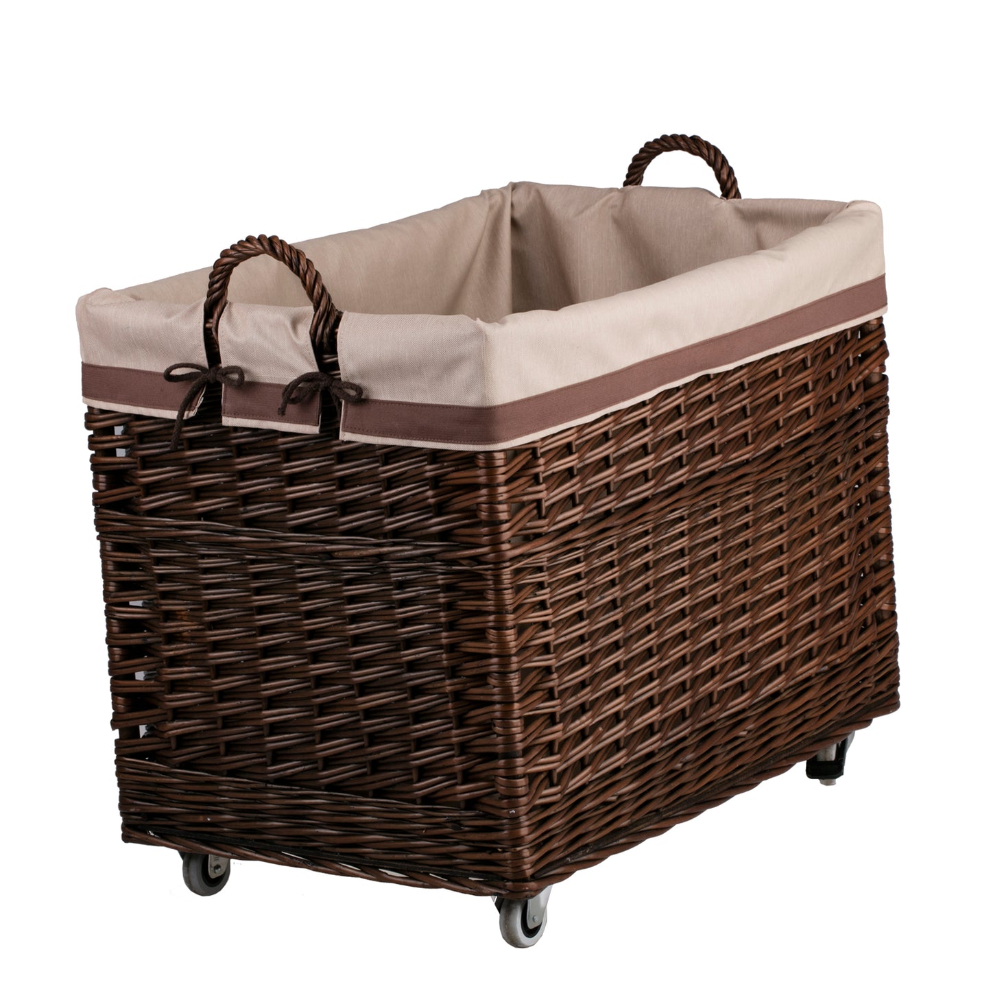 Salux wiklinowy kosz ekspozycyjny do sklepu z brązowym obszyciem TheWickerStories