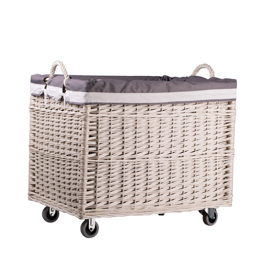 Salux wiklinowy koszyk z szarym obszyciem i kółkami TheWickerStories