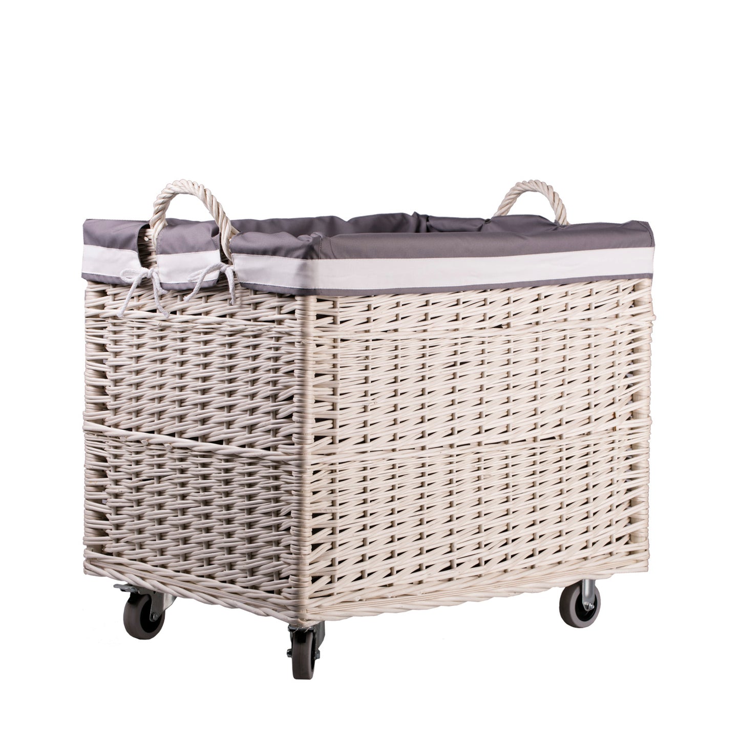 Salux wiklinowy koszyk z szarym obszyciem i kółkami TheWickerStories