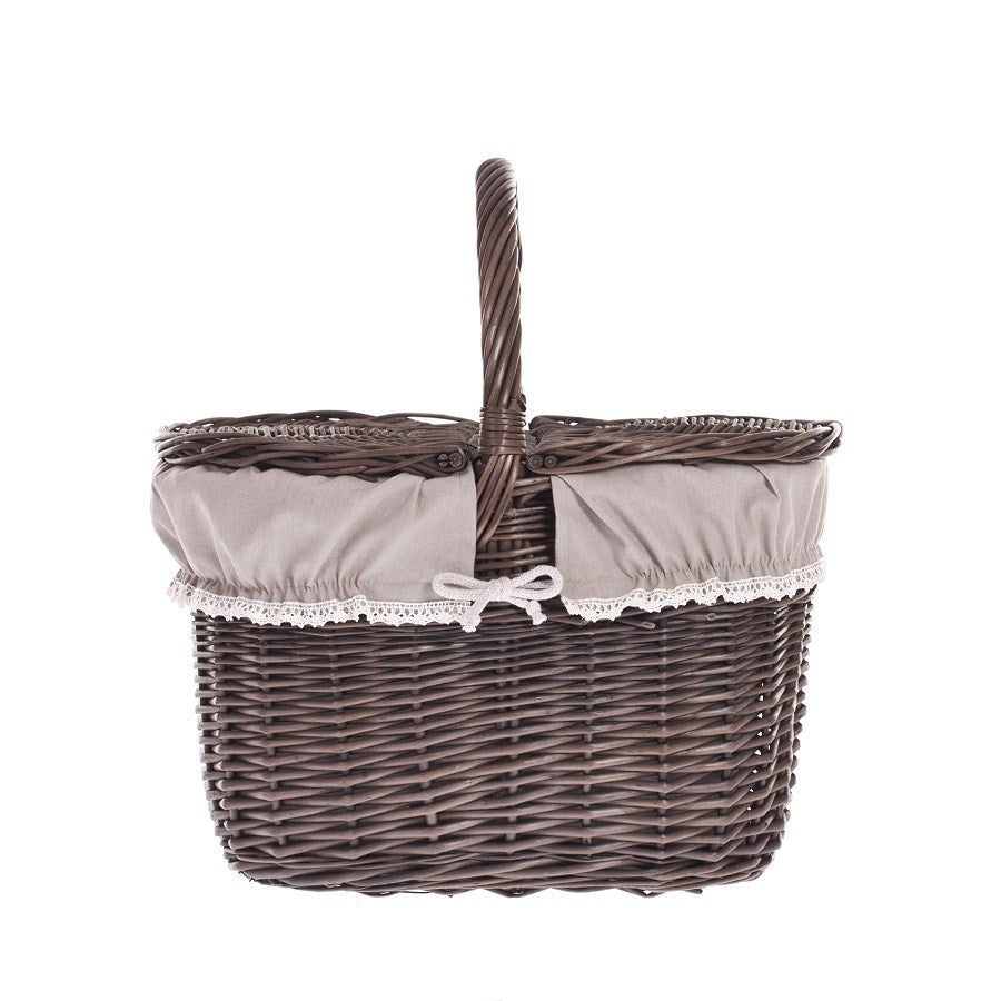Kastalia wiklinowy koszyk piknikowy z beżowym obszyciem i wiekiem TheWickerStories