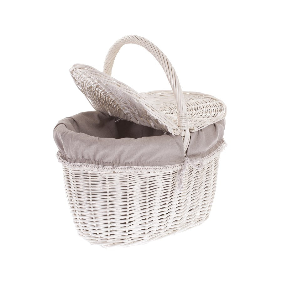 Kastalia wiklinowy koszyk piknikowy z beżowym obszyciem i wiekiem TheWickerStories