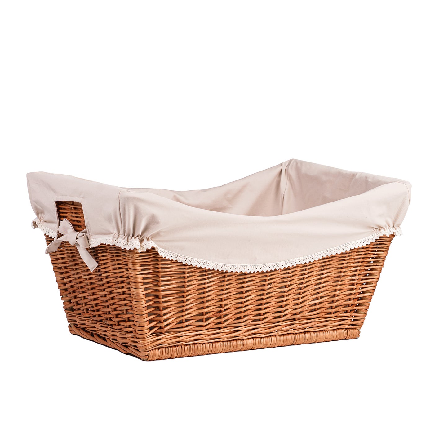 Torellia wiklinowy kosz do przechowywania z beżowym obszyciem TheWickerStories