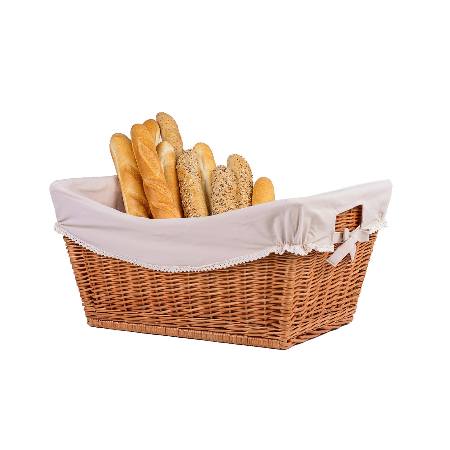 Torellia wiklinowy kosz do przechowywania z beżowym obszyciem TheWickerStories