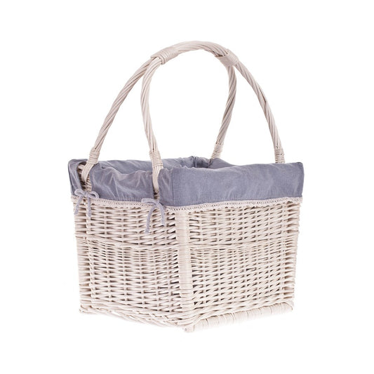 Galivia wiklinowy kosz na gazety z szarym obszyciem, z dwoma uchwytami TheWickerStories