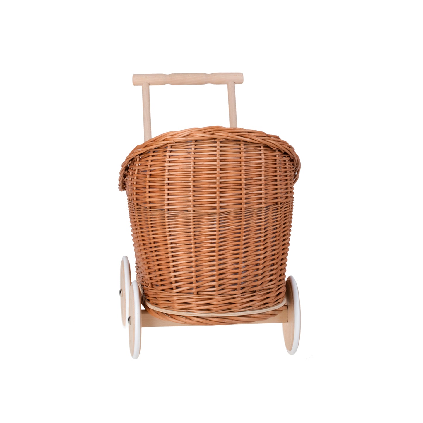 Luna wiklinowy wózek i kołyska dla lalek z różowym obszyciem, kołderką i poduszką TheWickerStories