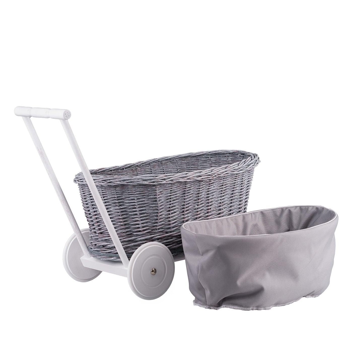 Luke wiklinowy wózek pchacz z szarym obszyciem TheWickerStories