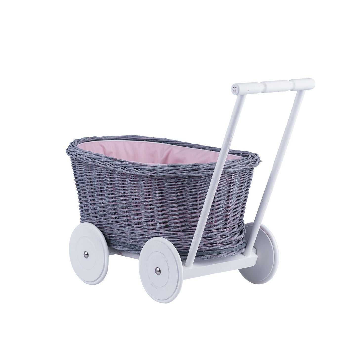 Luke wiklinowy wózek pchacz z różowym obszyciem TheWickerStories