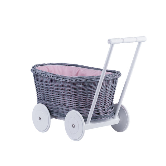 Luke wiklinowy wózek pchacz z różowym obszyciem TheWickerStories