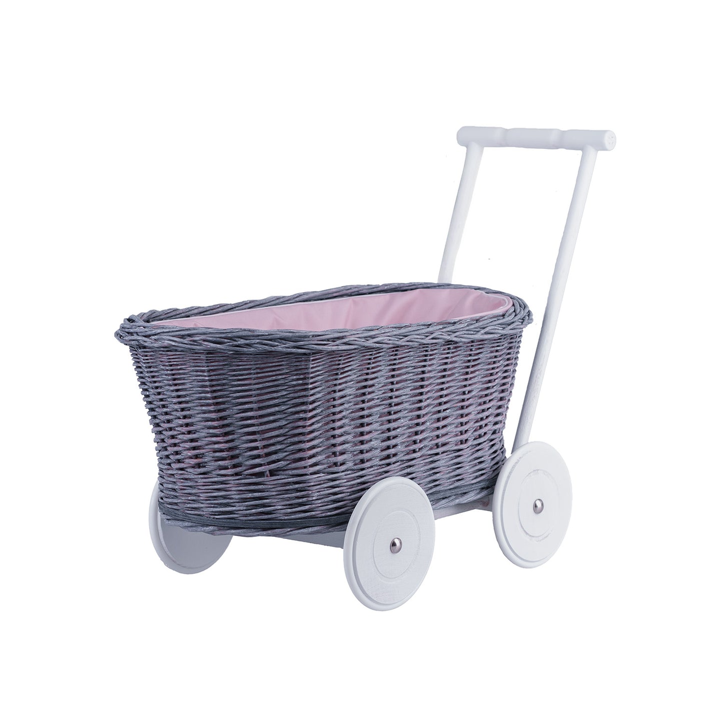 Luke wiklinowy wózek pchacz z różowym obszyciem TheWickerStories