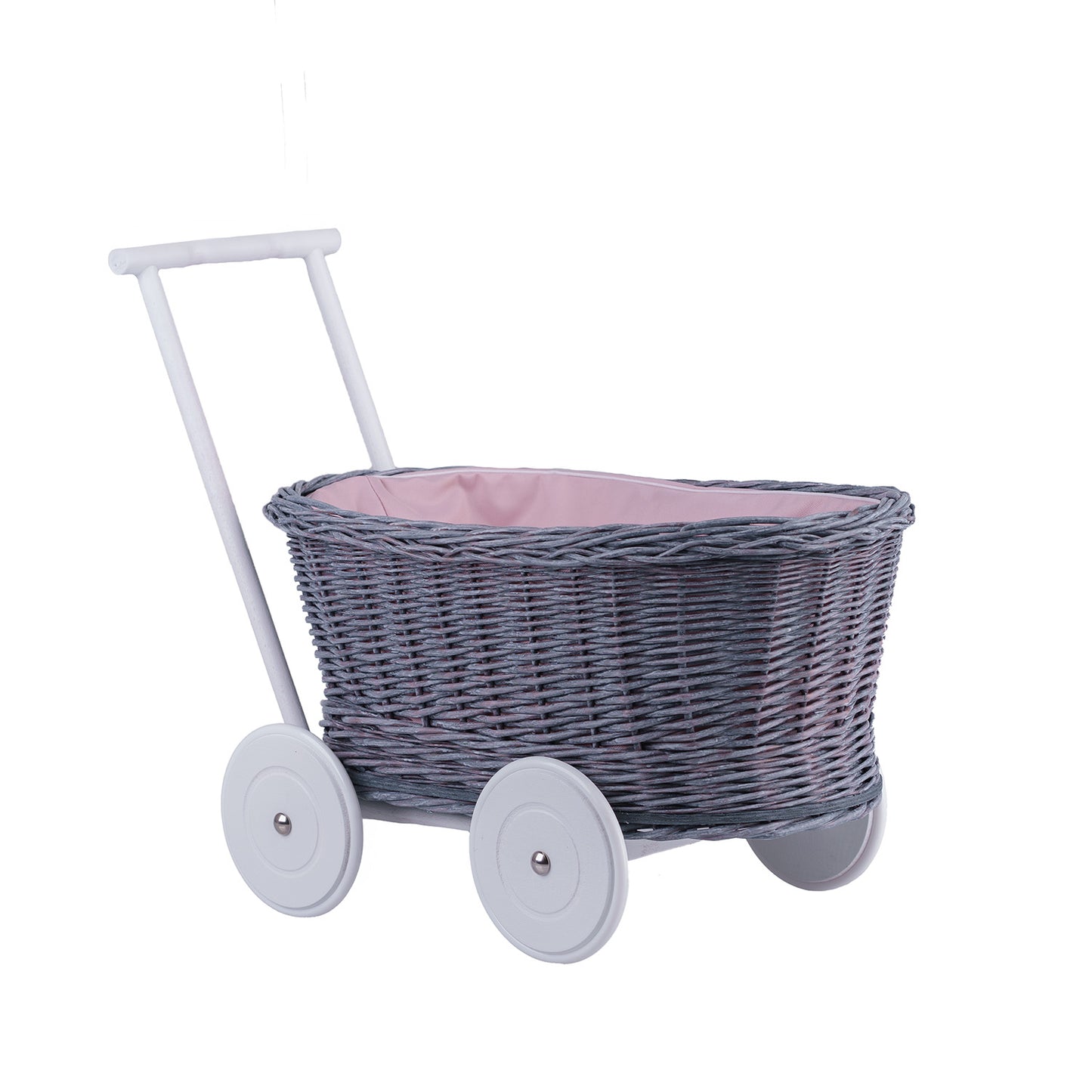 Luke wiklinowy wózek pchacz z różowym obszyciem TheWickerStories