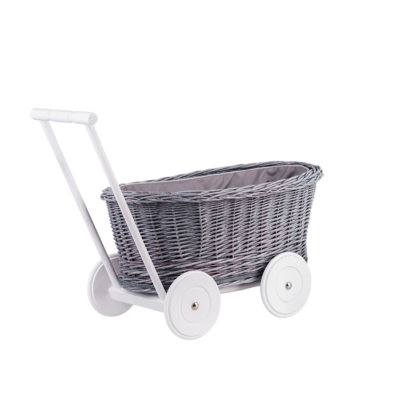 Luke wiklinowy wózek pchacz z szarym obszyciem TheWickerStories